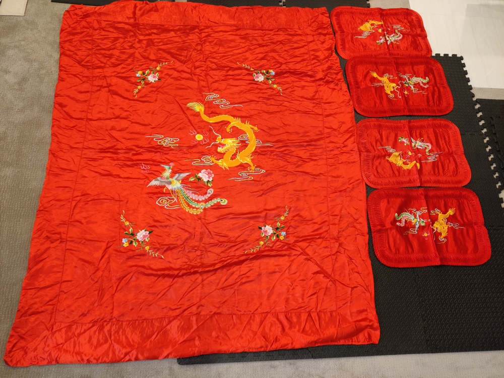 Twin Duvet Pillow Cover Sheet Set Dragon Phoenix Chinese Bedding