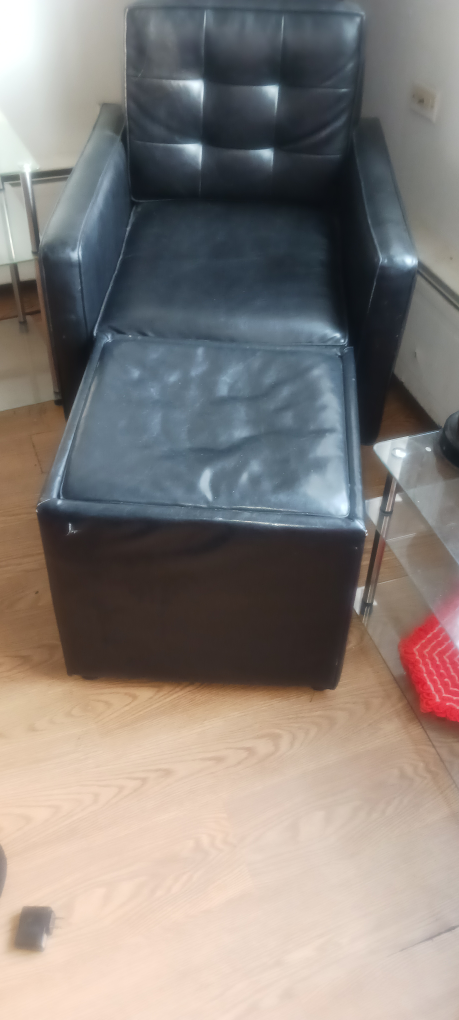 Black Leather Armchair with Ottoman