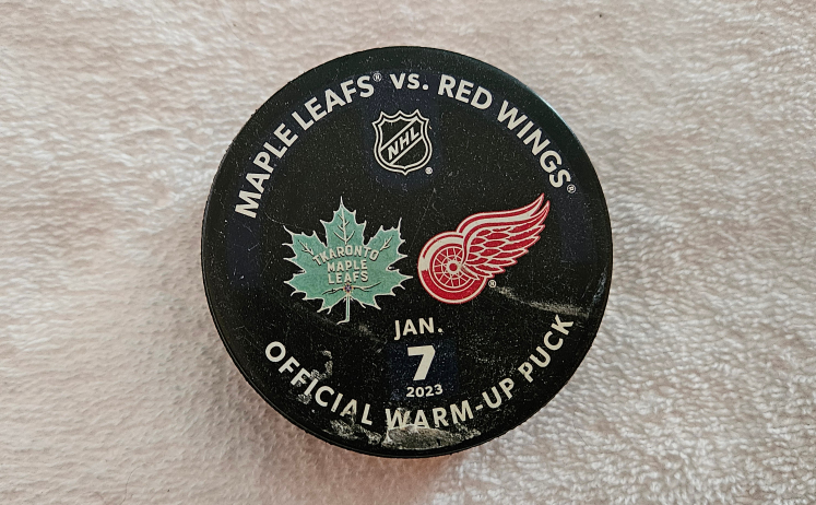 Toronto vs Detroit official warm-up up puck.