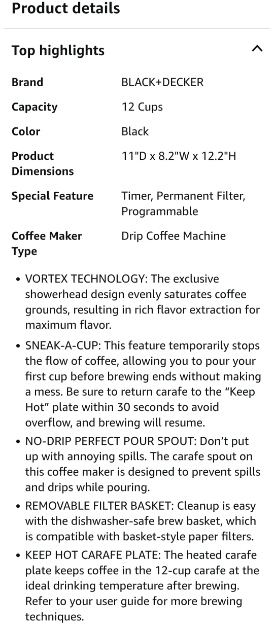 NEW BLACK+DECKER 12-Cup Coffeemaker - Black - photo 2