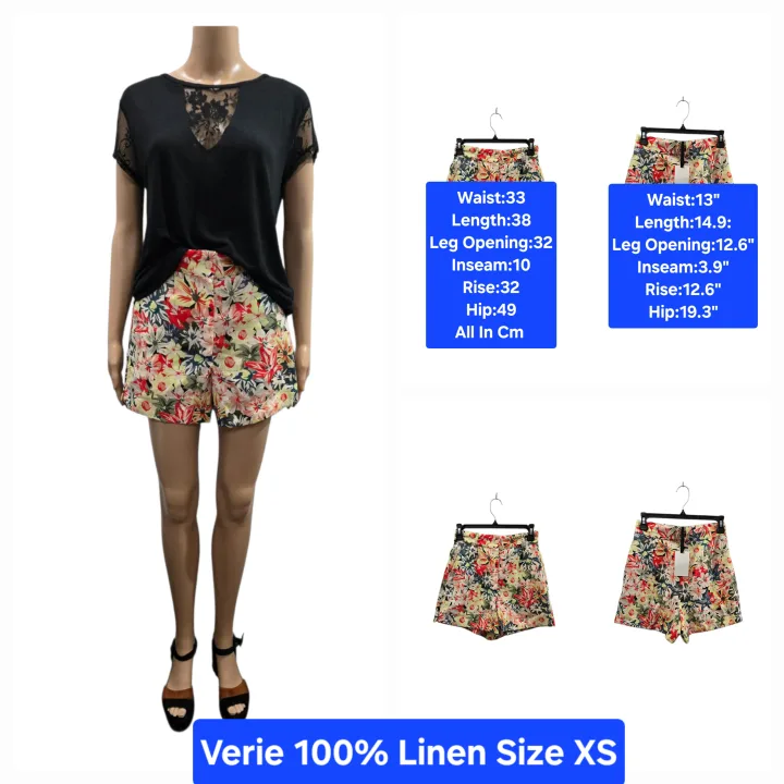 Verie 100% Linen High-Rise Floral Shorts Size XS thumbnail