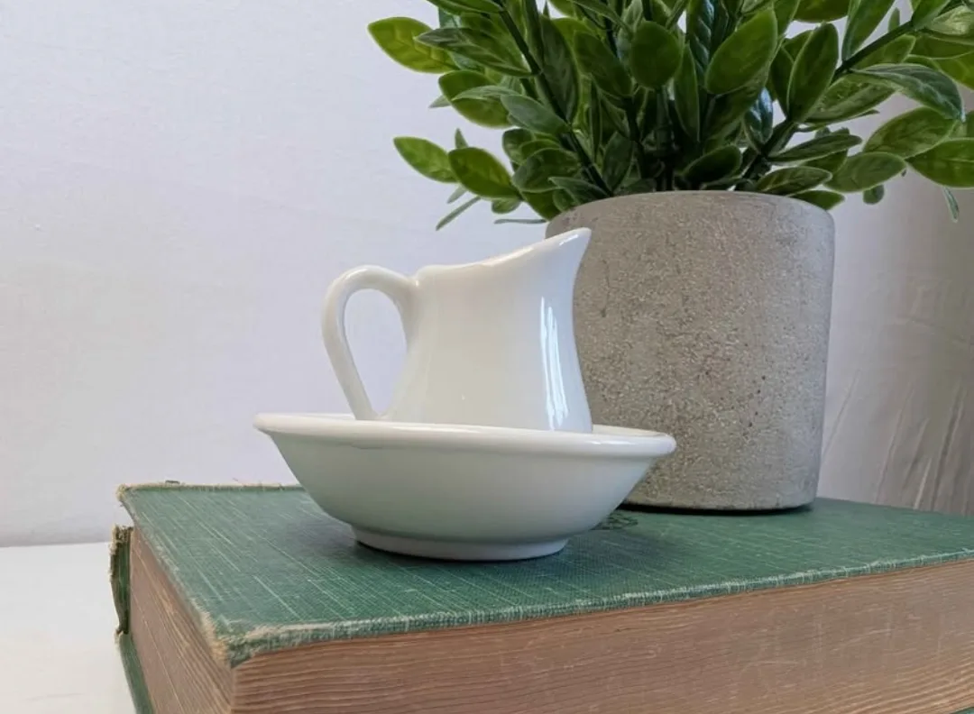 Miniature Porcelain Wash Basin & Pitcher ~ Cameo Chinaware image indicator(2)