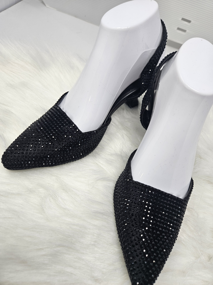 Zara Black Embellished Slingback Heels - photo 3