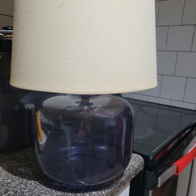 Glass Table Lamp with Beige Shade thumbnail