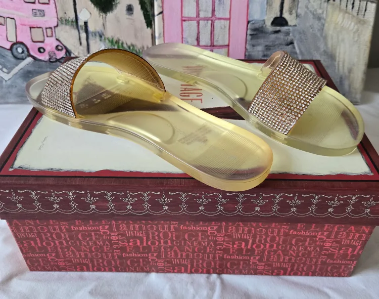 Rhinestone Embellished Jelly Slides Sandal Slippers