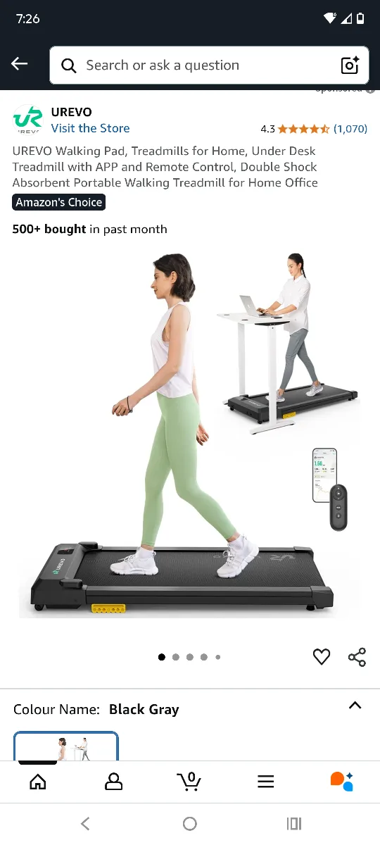 UREVO Walking Pad Treadmill - Black Gray thumbnail