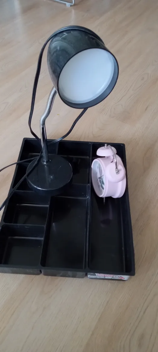 Black Desk lamp, panda clock and organizer tray $15 for all. thumbnail