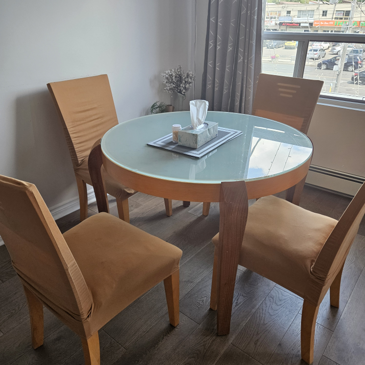 Round Glass Dining Table with 4 Chairs