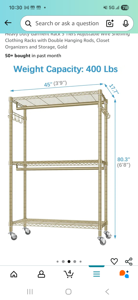Gold Garment Rack 3-Tier Adjustable