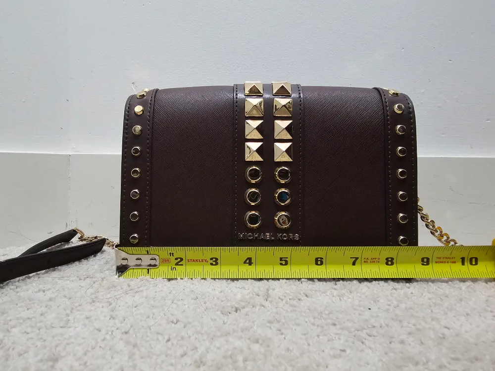 Authentic Michael Kors Brown Studded Crossbody Bag image indicator(8)