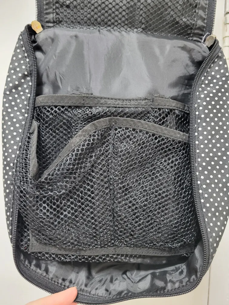 Hanging Travel Toiletry Bag - Black Polka Dot image indicator(4)