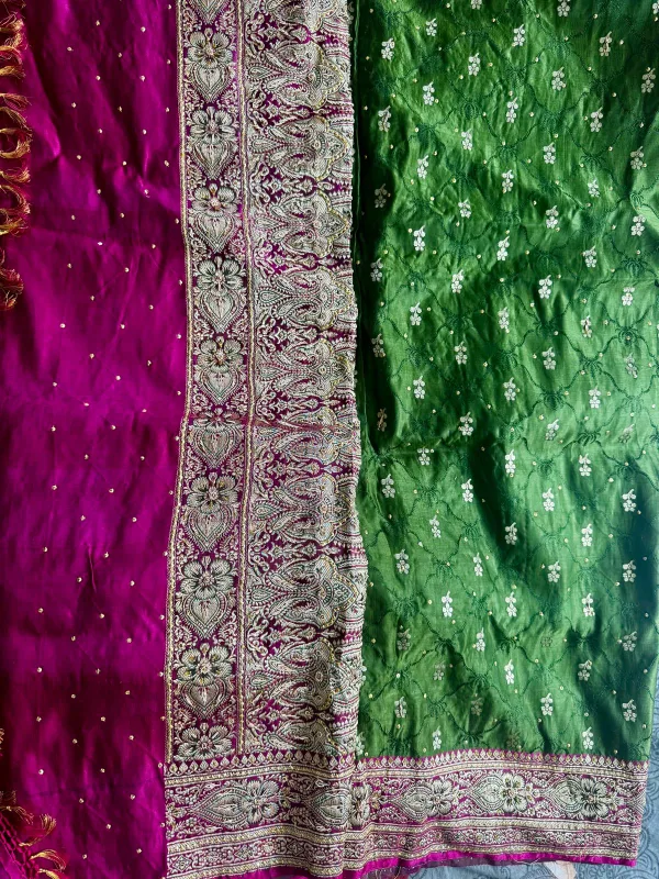 Purple & Green Embroidered Fabric image indicator(3)