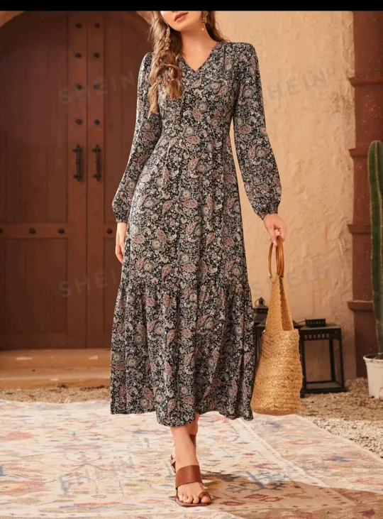 Shein Floral Print Maxi Dress thumbnail