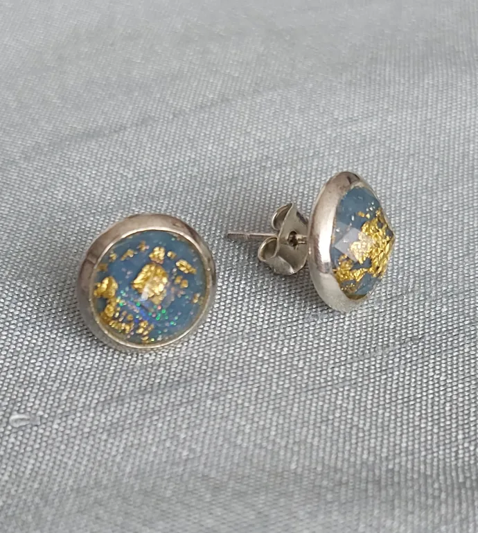 Stud Earrings - Blue & Gold thumbnail