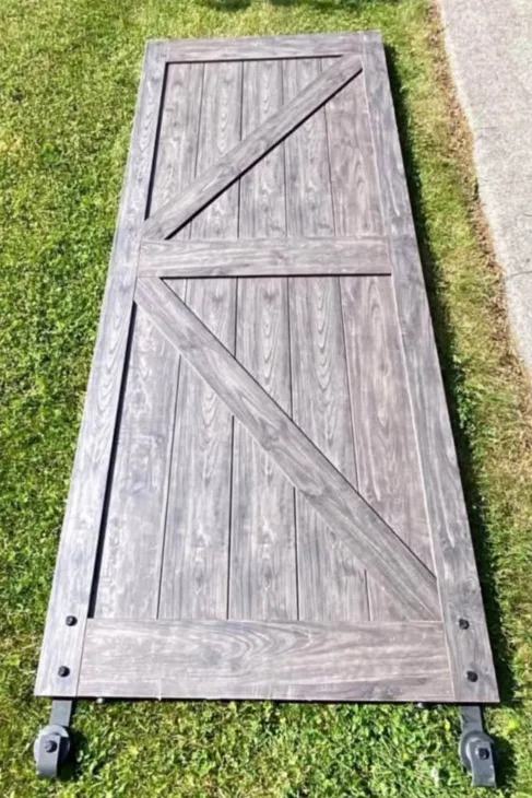 Barn Door with Wheels - Grey Wood thumbnail