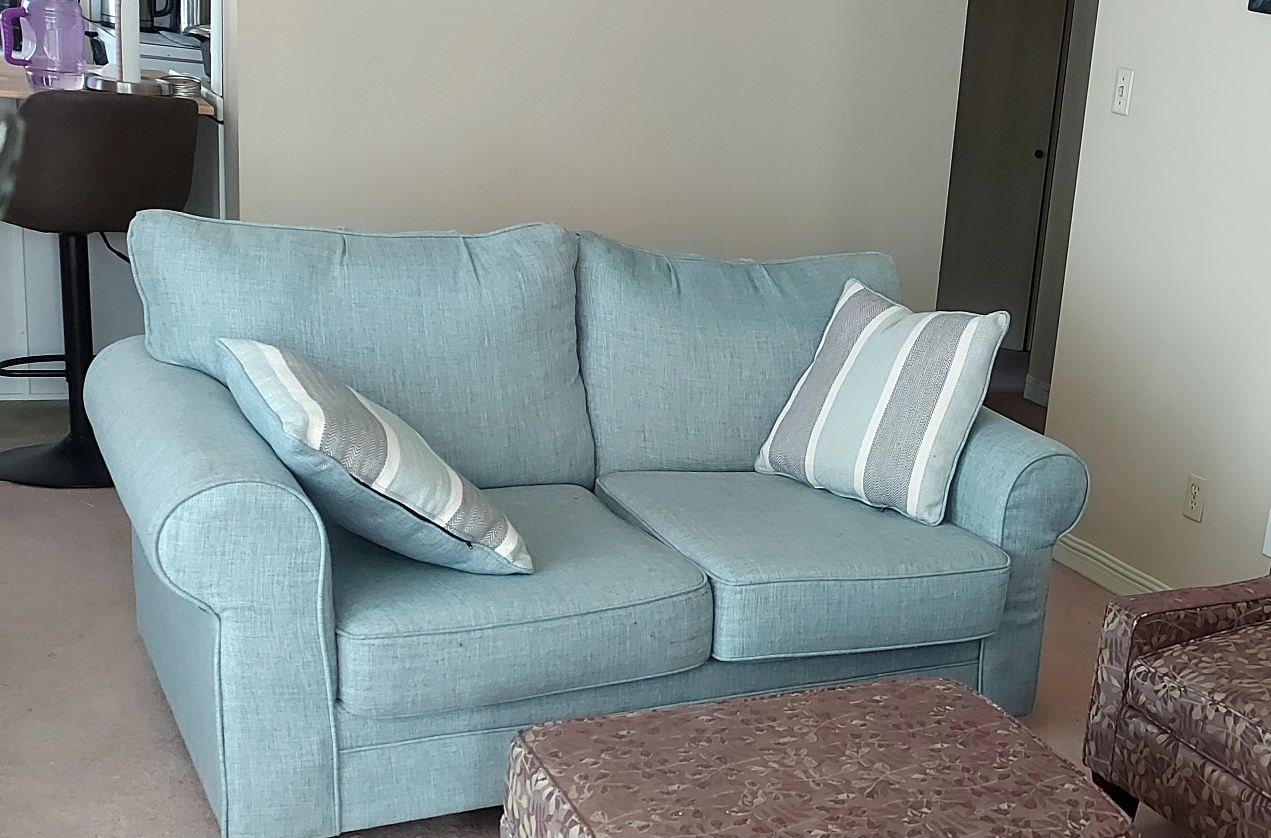 Light Blue Loveseat with Pillows