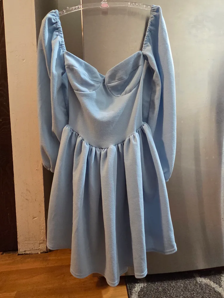 Light Blue Puff Sleeve Mini Dress thumbnail
