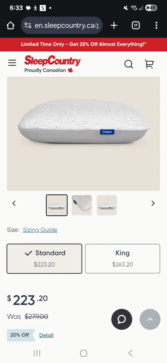 Casper Standard Foam Pillow - New in Box! thumbnail