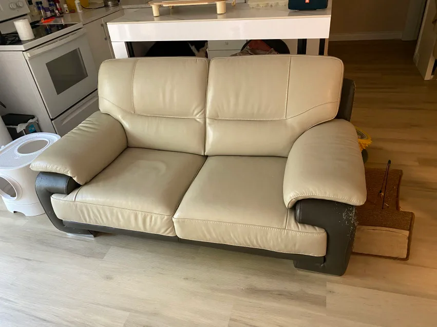 Beige & Brown Loveseat Sofa - Used Condition thumbnail