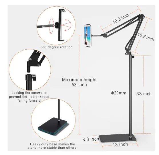 Adjustable Tablet/Phone Floor Stand - Black thumbnail