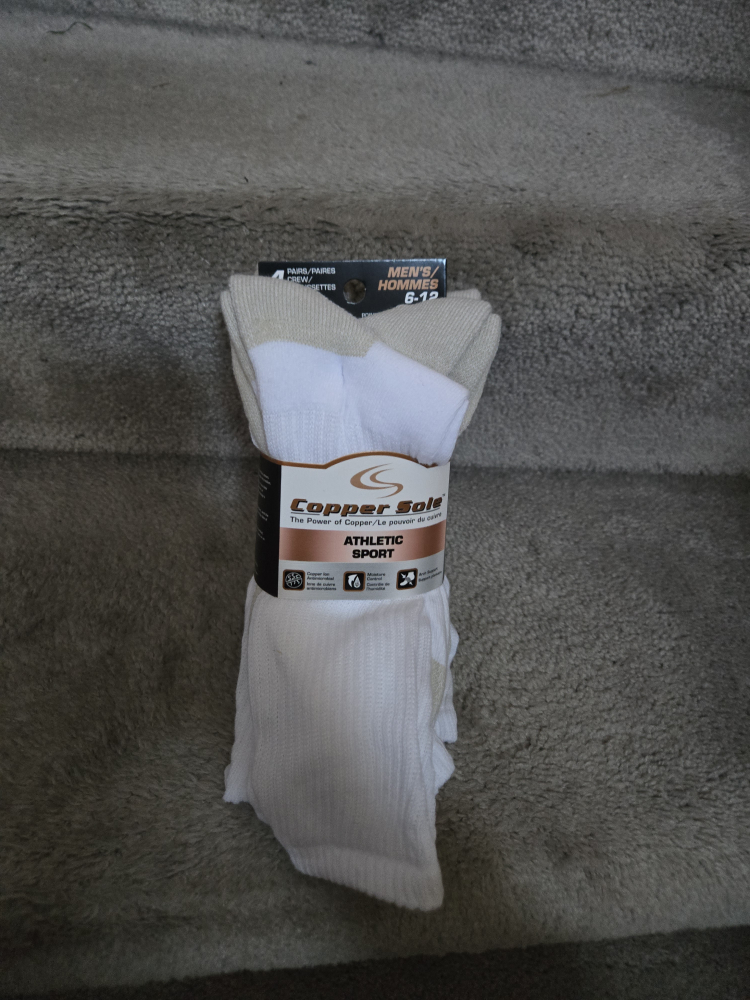 Copper Sole Athletic Sport Socks, Men's 6-12