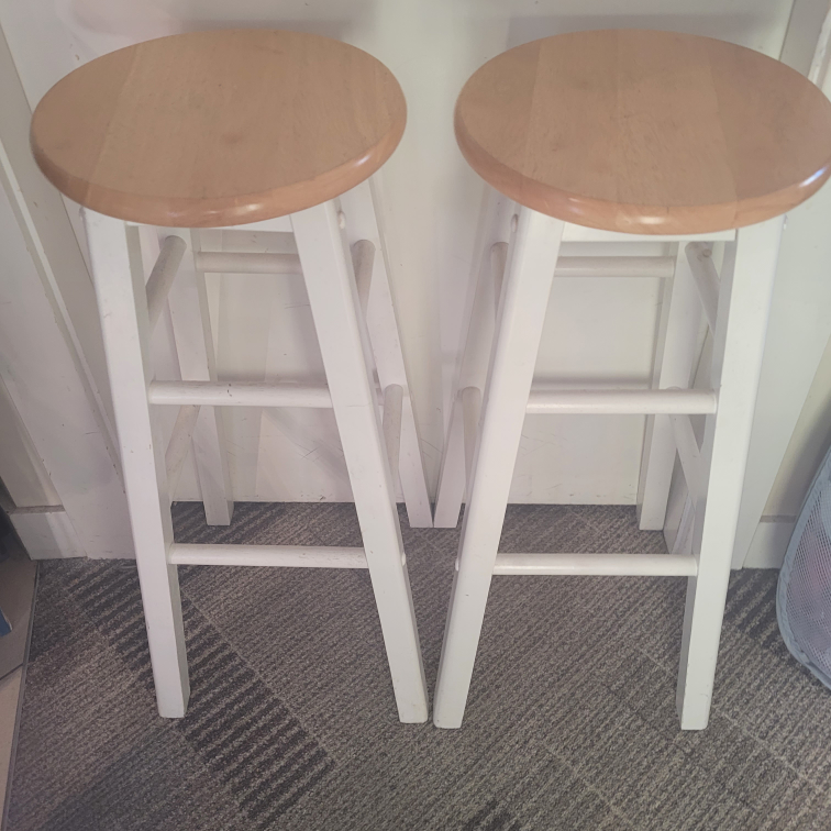 Set of 2 White & Wood Bar Stools