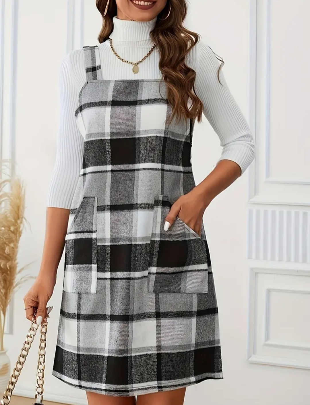 Plaid Overall Dress