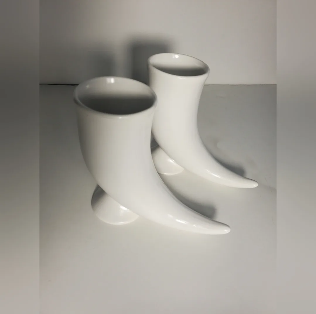 2 Vintage Tuborg Danish Mug White Beer Ceramic Drinking Horn image indicator(4)