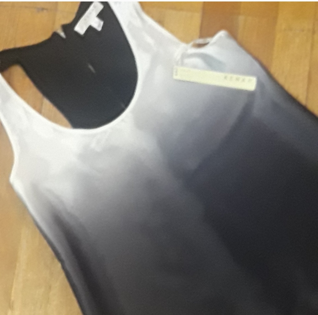 KENAR Black/White Racerback Hi-Low Satin Top - New