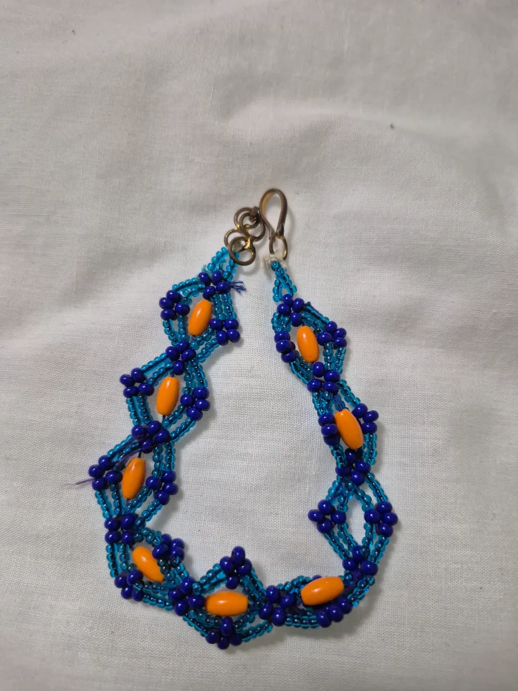 Handmade Beaded Bracelet - Blue & Orange thumbnail