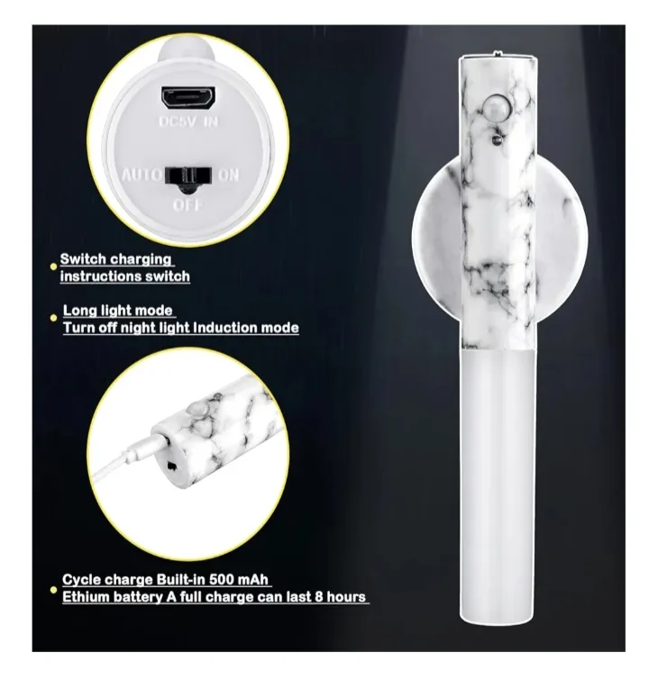 6 Marble Pattern Stick-on Motion Night Light image indicator(5)