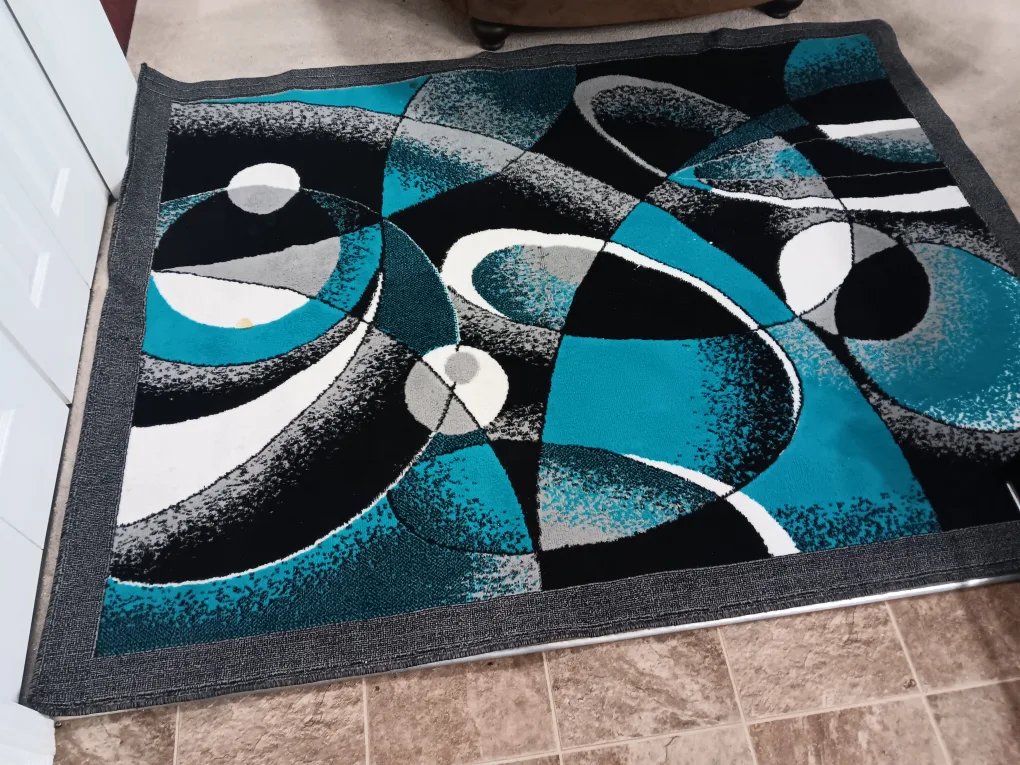 Abstract Area Rug - Turquoise, Black, White thumbnail