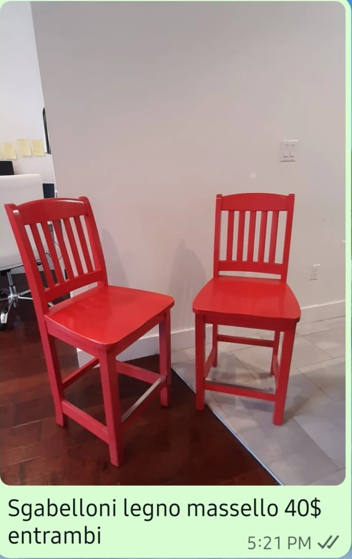 Red solid wood high Chairs - Set of 2