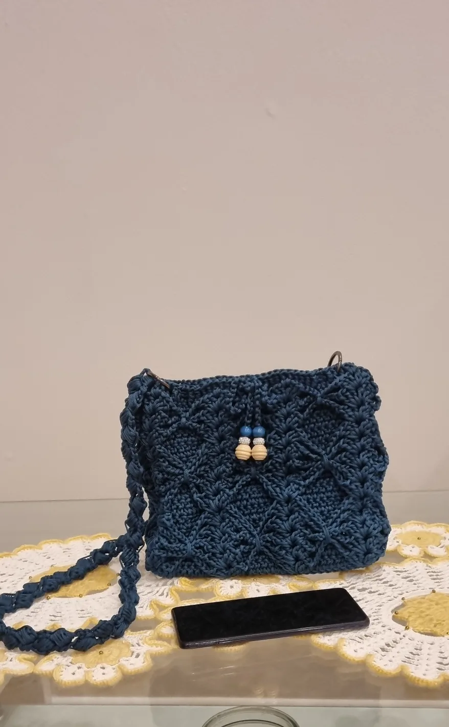 Handmade Knitted Blue Shoulder Bag thumbnail