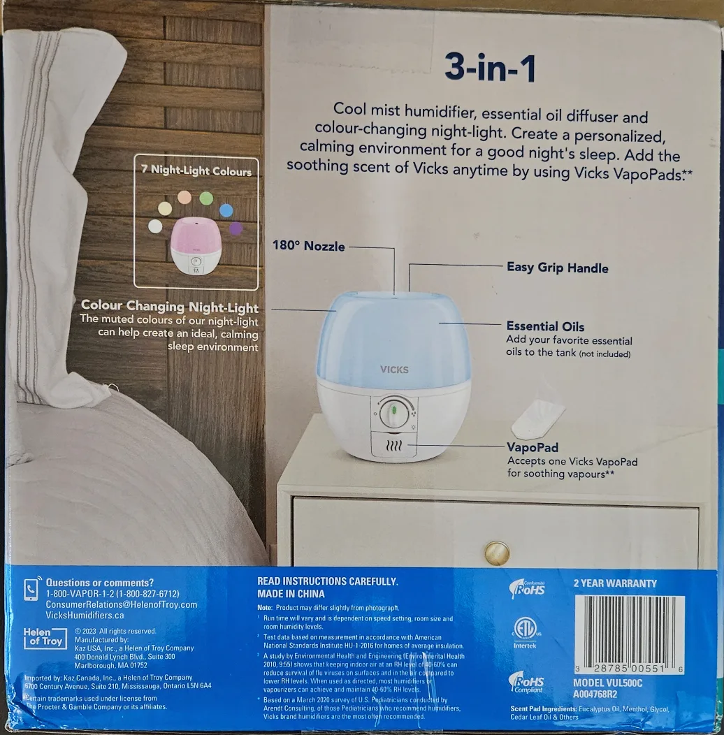 Brand New Vicks 3-in-1 SleepyTime cool mist Humidifier image indicator(2)