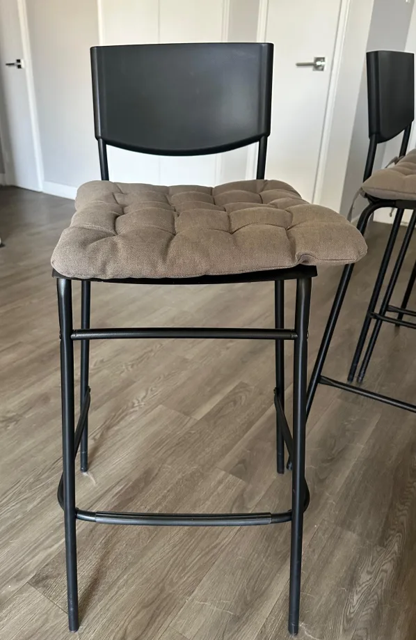 Set of 3 Bar Stools - Black Frame, Grey Cushions thumbnail