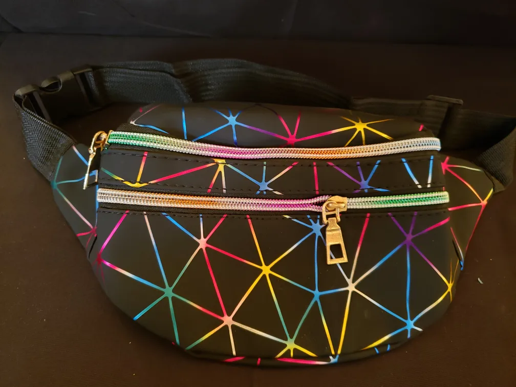 New Fanny Pack - Black with Colourful Geometric Design thumbnail