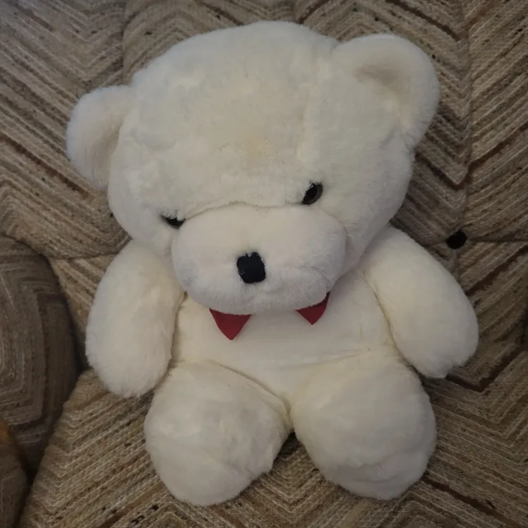 White Plush Teddy Bear with Red Bow thumbnail