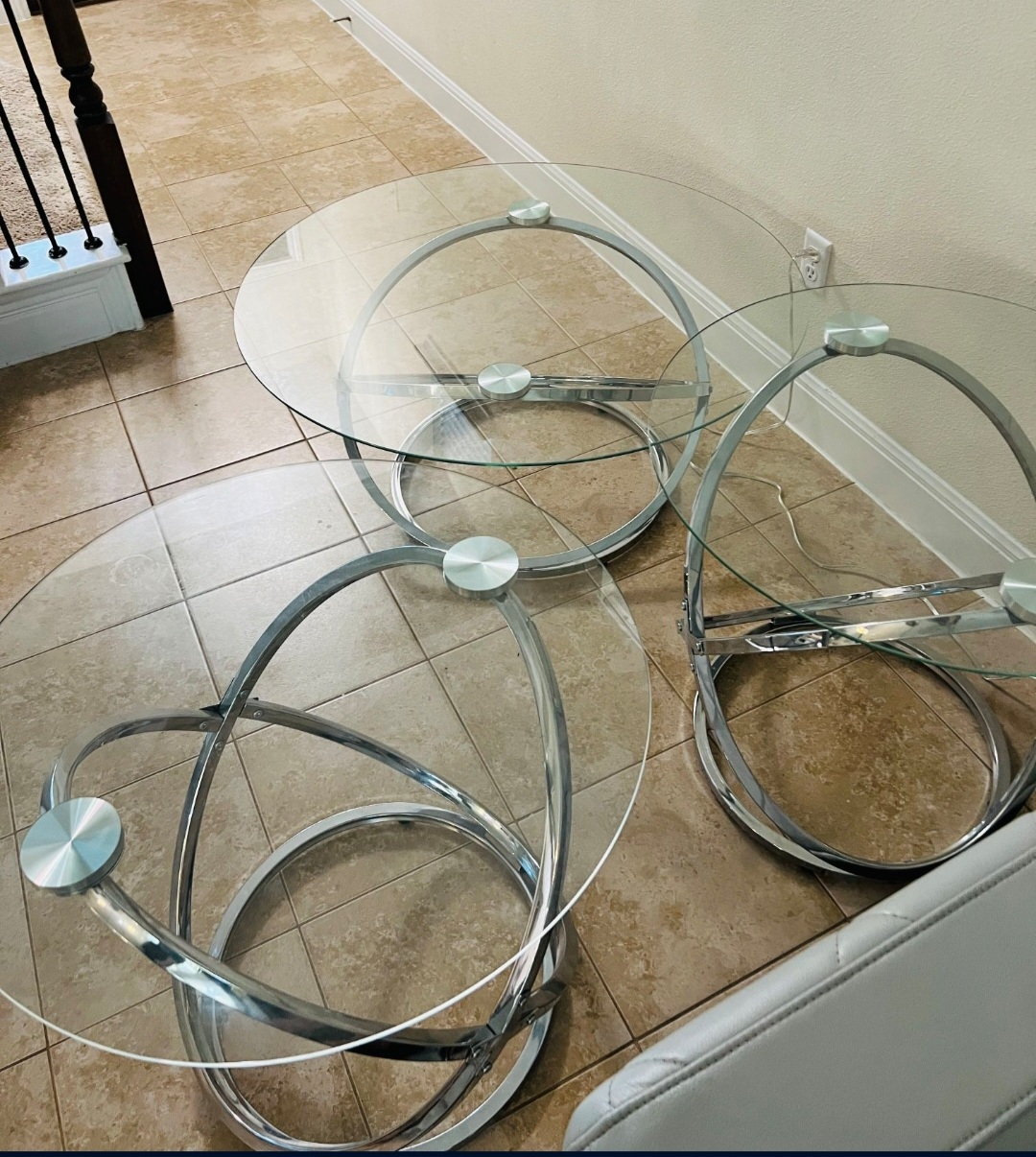 3 piece chrome and glass table set
