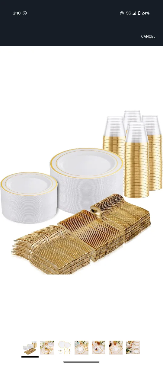 600 Pcs Gold Disposable Plates Plastic Dinnerware Set thumbnail