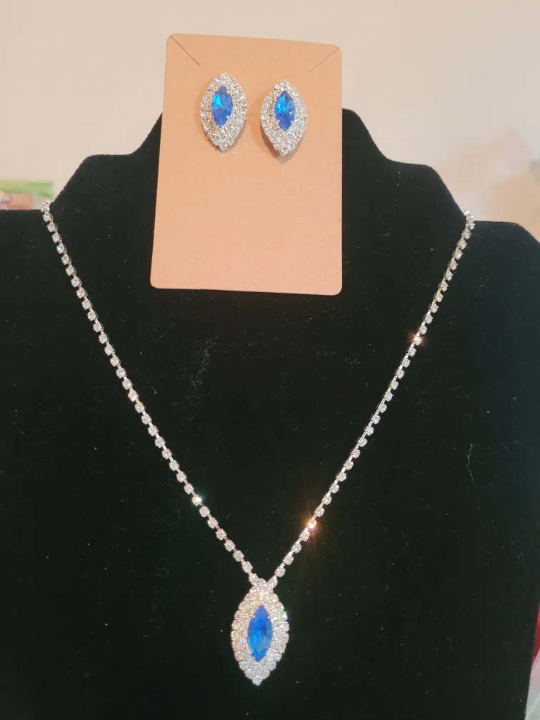 Blue Rhinestone Necklace & Earring Set thumbnail