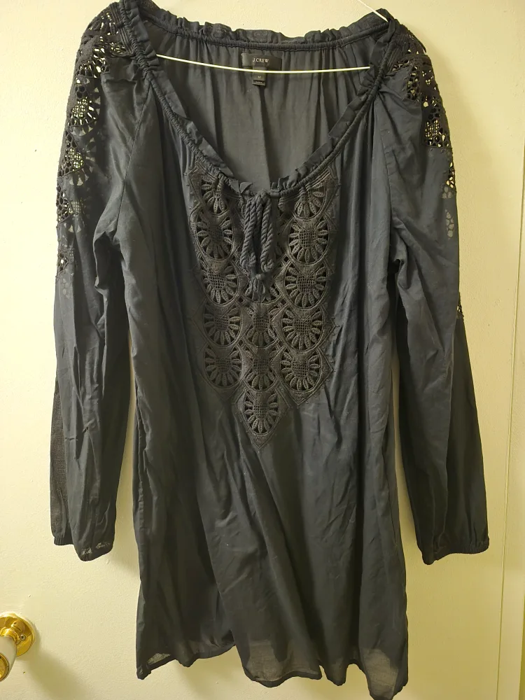 J. Crew Black Embroidered Tunic - Size M thumbnail