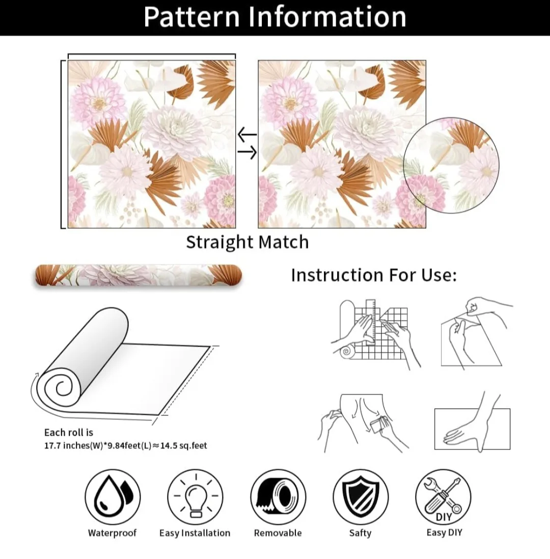 Colorful Floral Vinyl Peel and Stick, Removable Wallpaper image indicator(3)