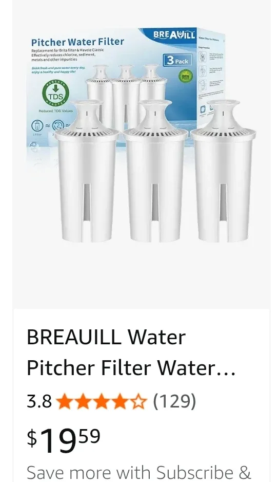 BREAUIILL Pitcher Water Filter - 6 Pack thumbnail