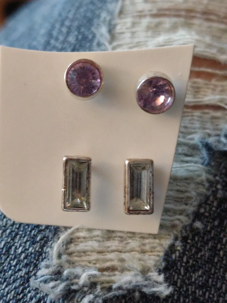 Stud Earrings - Purple & Silver thumbnail
