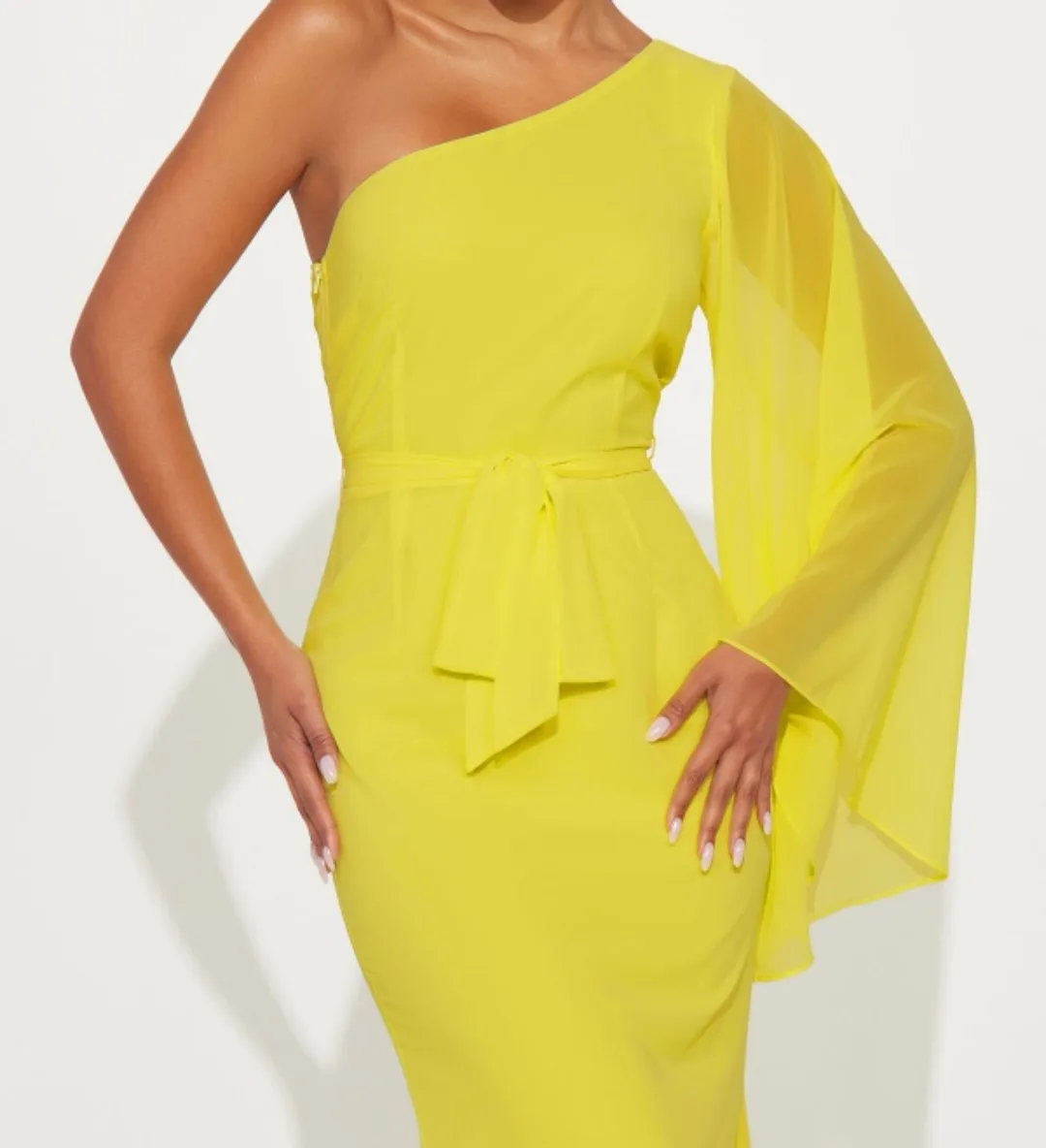 Fashion Nova Yellow XS One-Shoulder Gown thumbnail