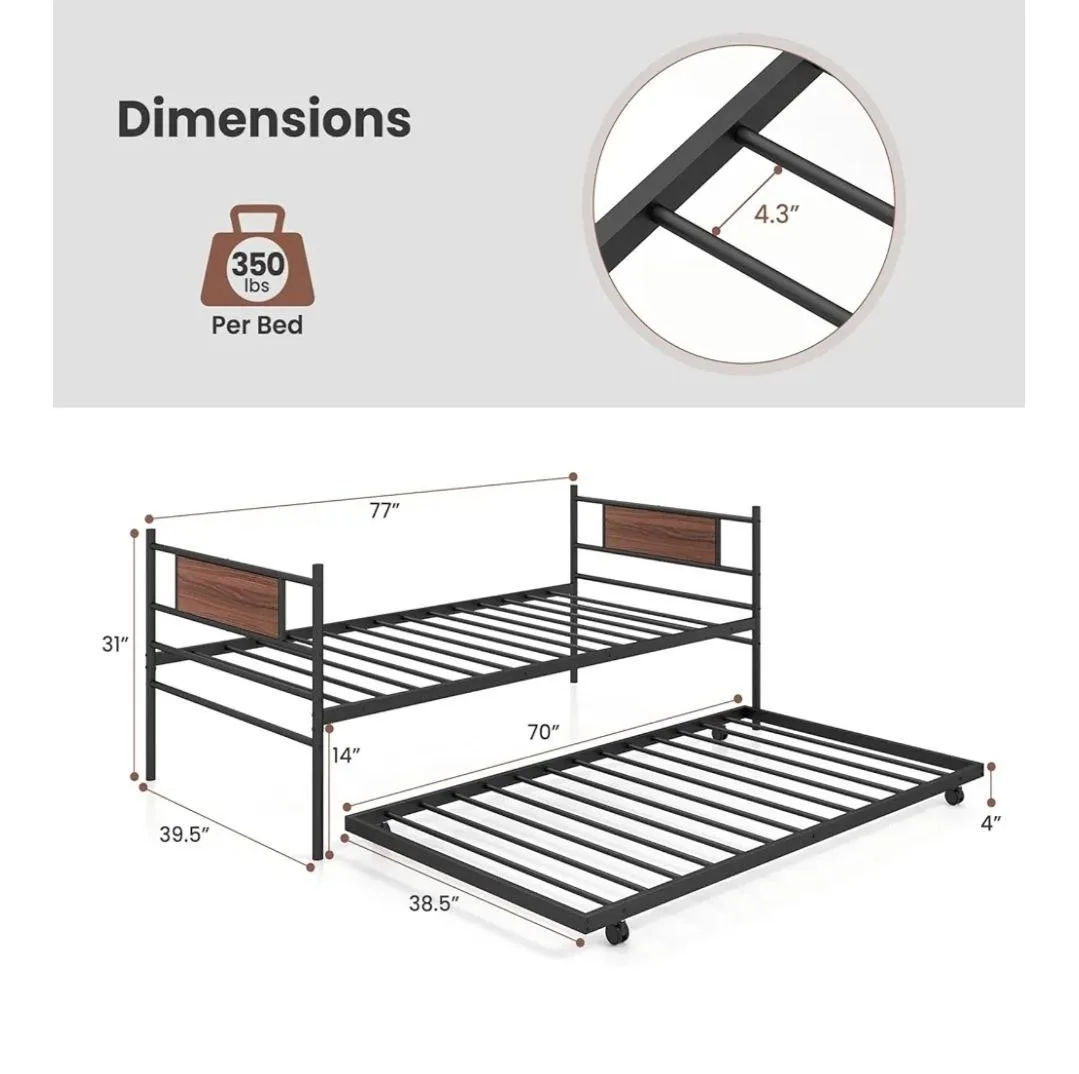 Metal Twin Bed Frame & Roll Out Trundle thumbnail