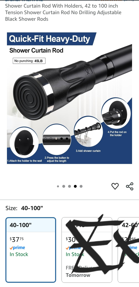 Adjustable Tension Shower Curtain Rod 42-100 inch