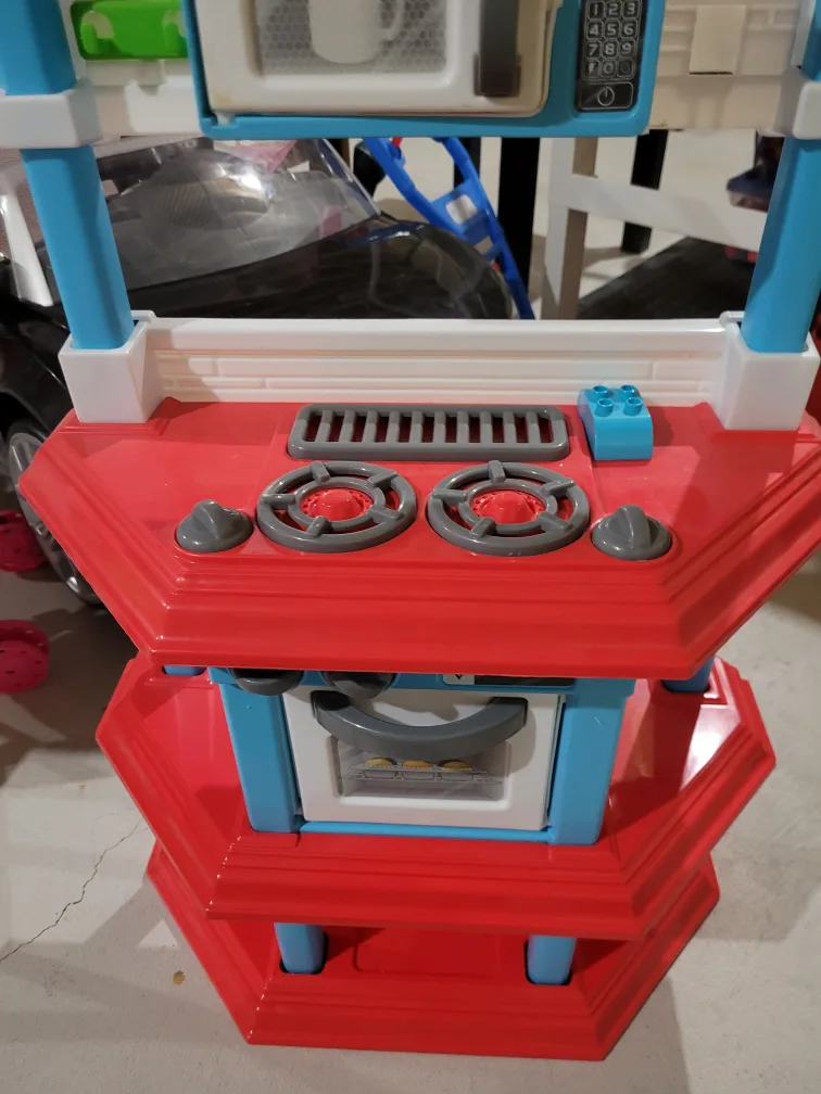 Kids play kitchen and toy vacuum & stroller thumbnail