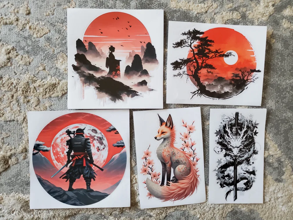 Japanese Style Samurai Geisha Vinyl Waterproof Stickers image indicator(2)